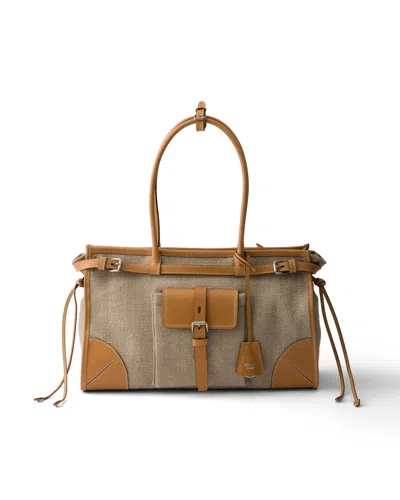 Prada Bonnie Tote Bag Aus Leinen Und Leder In Brown