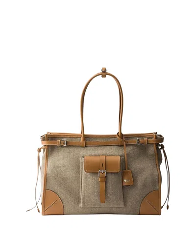 Prada Bonnie Linen And Leather Tote Bag In Green