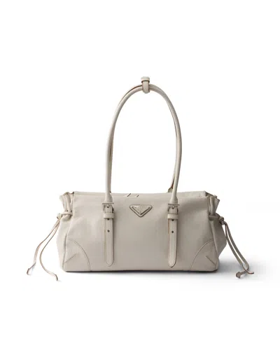 Prada Mittelgrosse Tote Bag Aus Gealtertem Leder In Neutral