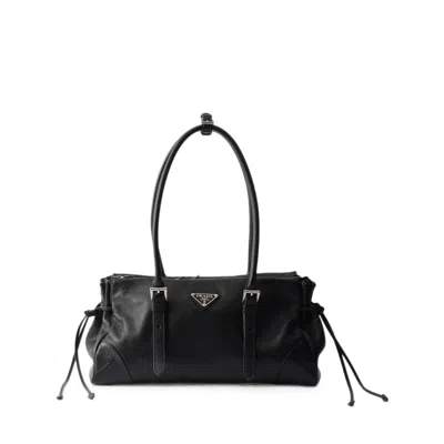 Prada Bonnie Medium Antiqued Leather Tote Bag In Black