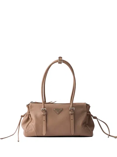 Prada Bonnie Medium Antiqued Leather Tote Bag In Brown