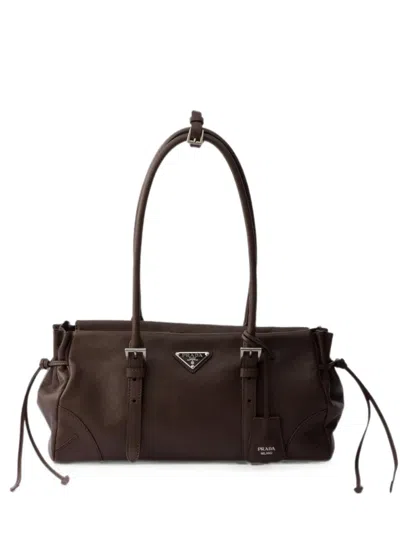 Prada Bonnie Medium Antiqued Leather Tote Bag In Brown