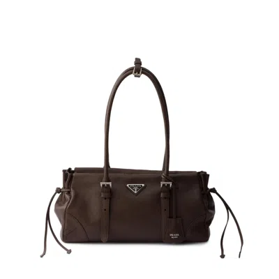 Prada Bonnie Medium Antiqued Leather Tote Bag In Brown