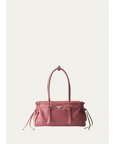 Prada Bonnie Medium Antiqued Leather Tote Bag In Lotus Pink