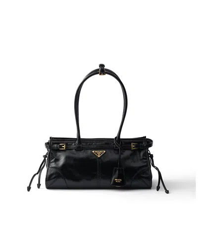 Prada Bonnie Medium Convertible Leather Shoulder Handbag In Black