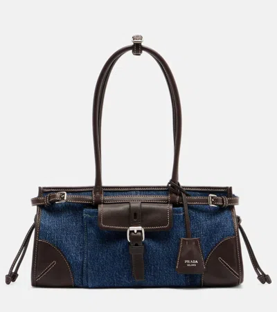 Prada Bonnie Medium Denim Shoulder Bag In Blue