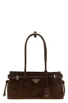 Prada Suede Shoulder Handbag With Adjustable Strap In Brown
