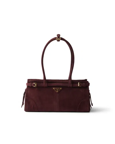 Prada Bonnie Medium Handtasche Aus Wildleder In Burgundy