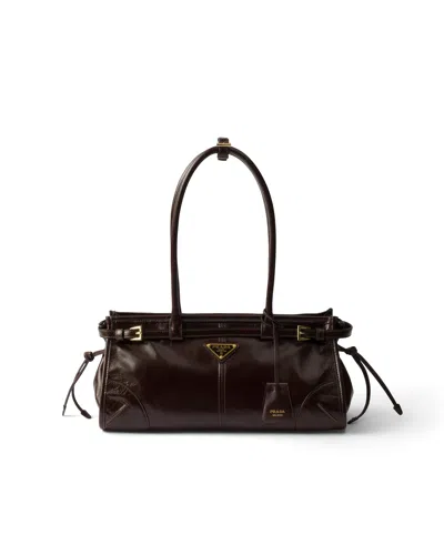 Prada Bonnie Medium Leather Bag In Dark Brown