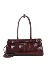 Prada Bordeaux Calf Leather Handbag With Adjustable Shoulder Strap In Purple