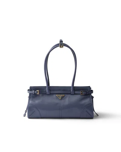Prada Bonnie Medium Convertible Leather Shoulder Handbag In Blue