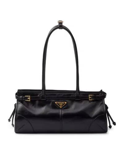 Prada Bonnie Medium Leather Handbag In Black