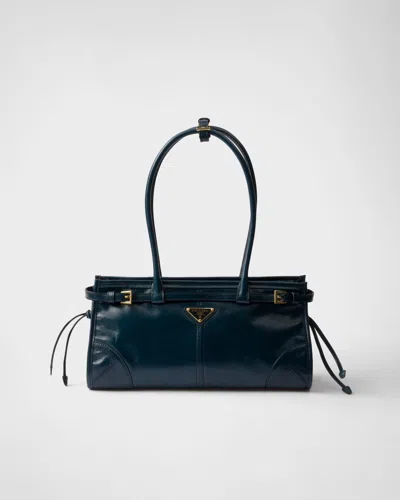 Prada Bonnie Medium Leather Handbag In Denim