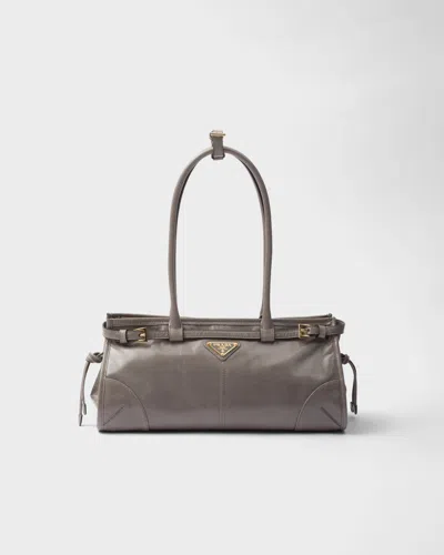 Prada Bonnie Medium Leather Handbag In Pewter