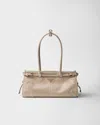 Prada Large Enamel Triangle Logo Belted Handbag In Travertine