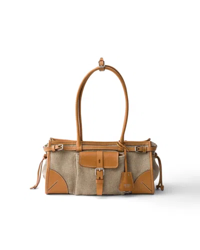 Prada Bonnie Mittelgrosse Handtasche Aus Leinen Und Leder In Brown
