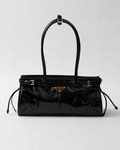 Prada Bonnie Medium Naplak Patent Leather Handbag In Black
