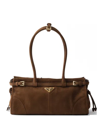 Prada Bonnie Medium Nubuck Leather Shoulder Bag In Brown