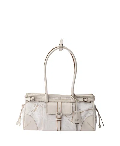 PRADA BONNIE MEDIUM PRINTED LINEN AND LEATHER HANDBAG