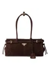 Prada Suede Shoulder Handbag With Adjustable Strap In Brown