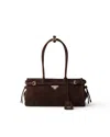 Prada Suede Shoulder Handbag With Adjustable Strap In Brown