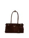 Prada Suede Shoulder Handbag With Adjustable Strap In Brown