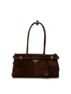 Prada Suede Shoulder Handbag With Adjustable Strap In Brown