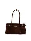 Prada Suede Shoulder Handbag With Adjustable Strap In Brown