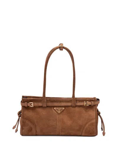 Prada Bonnie` Medium Suede Handbag In Brown