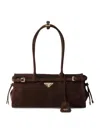 Prada Suede Shoulder Handbag With Adjustable Strap In Brown