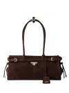 Prada Suede Shoulder Handbag With Adjustable Strap In Brown