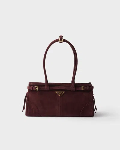 Prada Bonnie Medium Handtasche Aus Wildleder In Burgundy