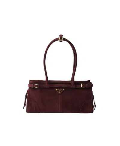 Prada Bonnie Medium Suede Handbag In Burgundy