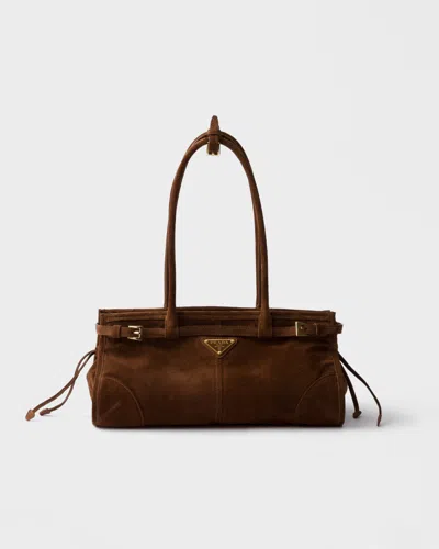 Prada Bonnie Medium Suede Handbag In Brown