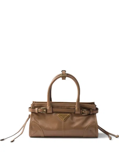 Prada Bonnie Mini Leather Handbag In Brown