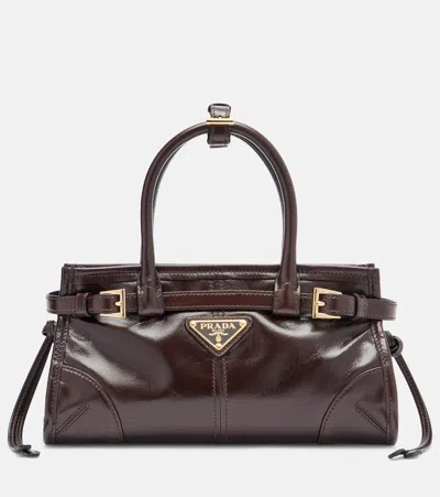 Prada Bonnie Mini Leather Top-handle Bag In Brown