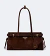 Prada Suede Shoulder Handbag With Adjustable Strap In Brown