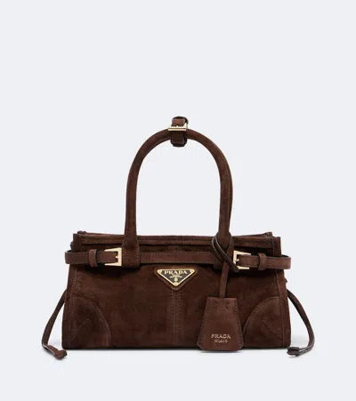 Prada Bonnie Mini Suede Tote Bag In Brown