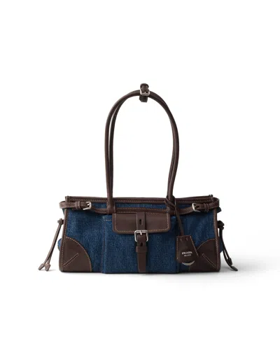 Prada Bonnie Mittelgrosse Handtasche Aus Denim Und Leder In Blue