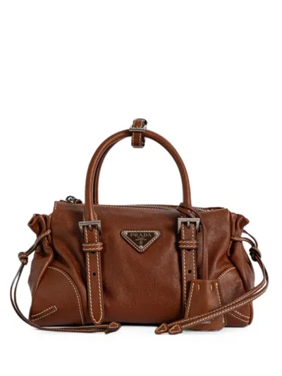 Prada Bonnie Small Buckle-detail Logo-plaque Satchel Bag In Brown