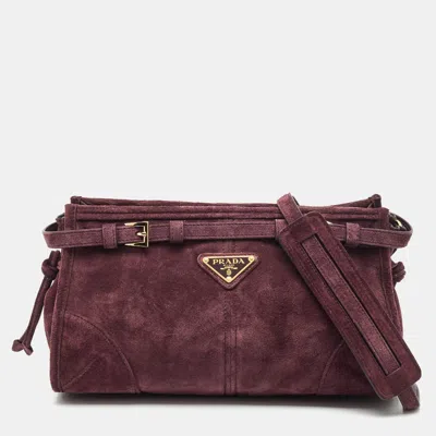 Pre-owned Prada Bonnie Small Burgundy Suede Shoulder Bag