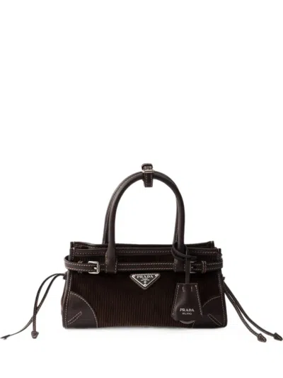 Prada Bonnie Small Corduroy And Leather Handbag In Brown