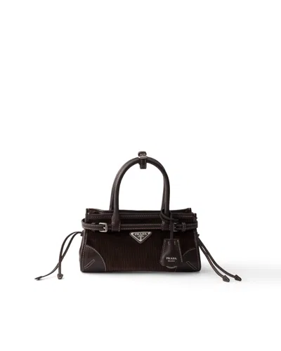 Prada Bonnie Small Corduroy And Leather Handbag In Brown