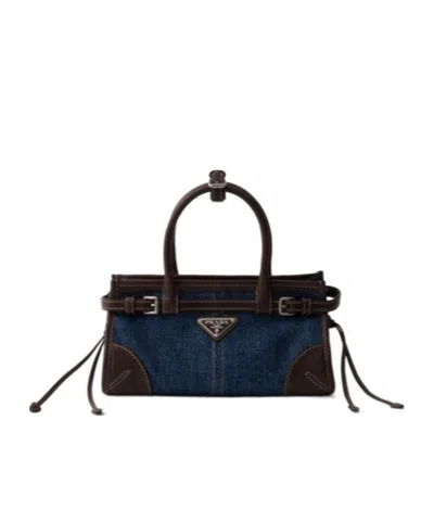 Prada Bonnie Small Denim And Leather Handbag In Purple
