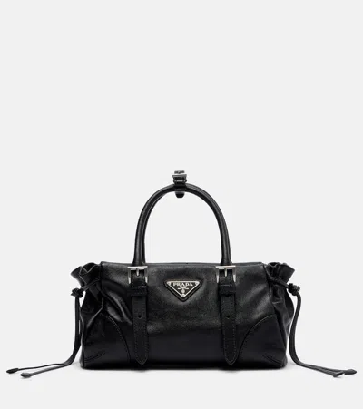Prada Bonnie Small Leather Top-handle Bag In Black