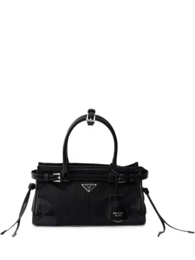 Prada Bonnie Small Re-nylon And Leather Handbag In Black
