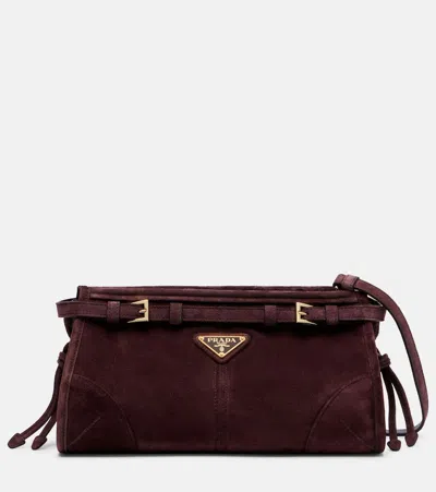 Prada Bonnie Small Suede Shoulder Bag In Burgundy