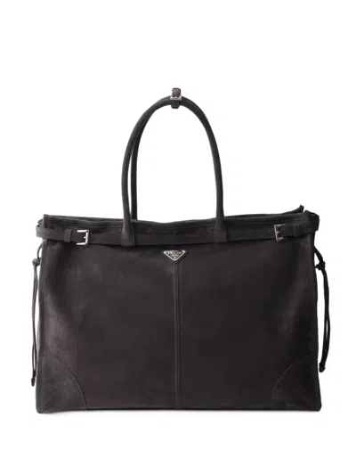 Prada Bonnie Suede Tote Bag In Black