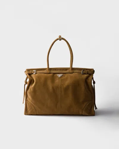 Prada Bonnie Suede Tote Bag In Brown
