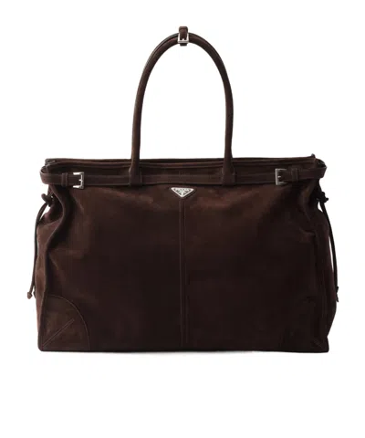 Prada Bonnie Tote Bag Aus Wildleder In Brown